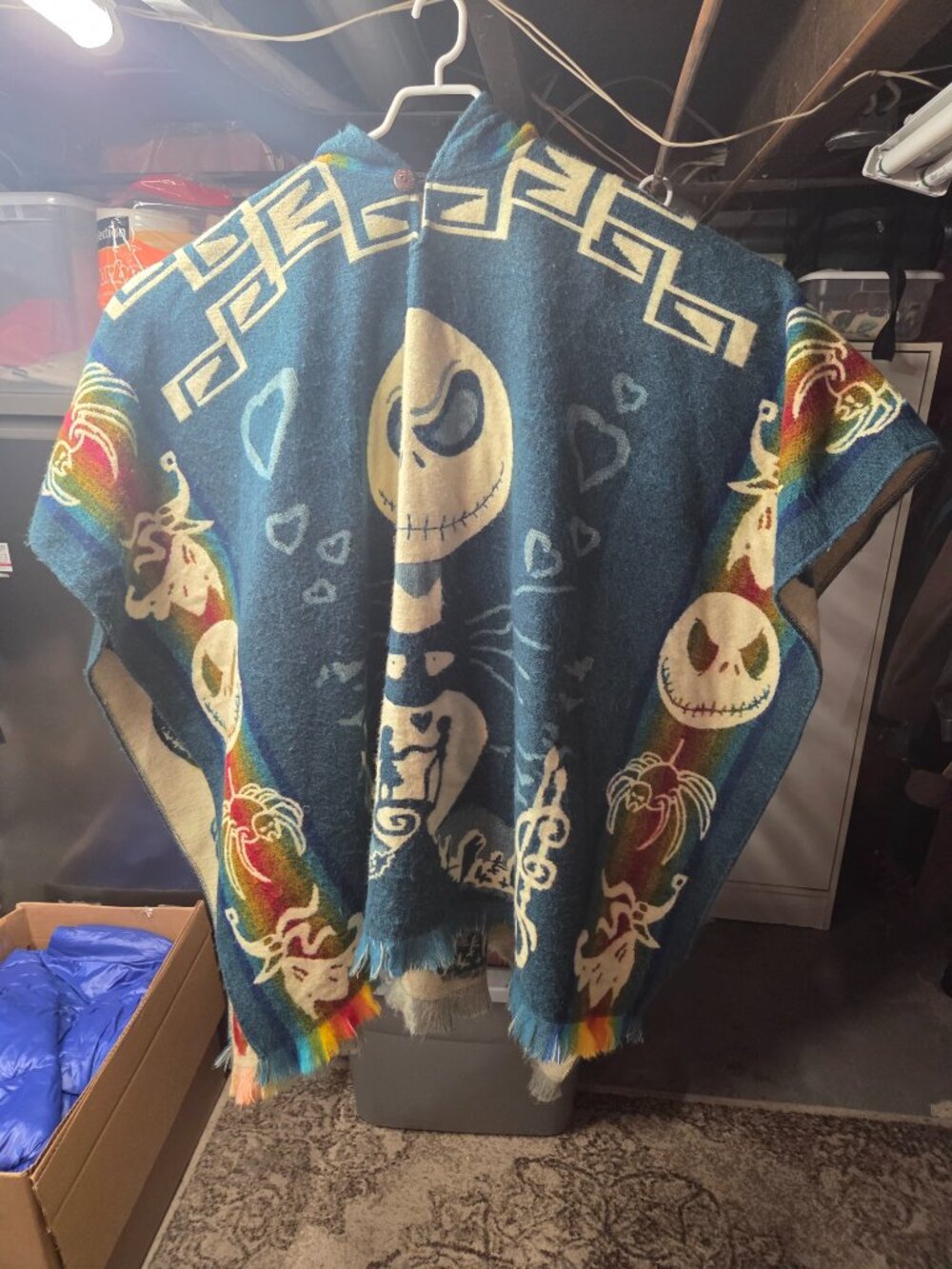Elitex Hooded Poncho Jack Skellington Southwestern Aztec Hencho Ecuador Unisex - Picture 13 of 14